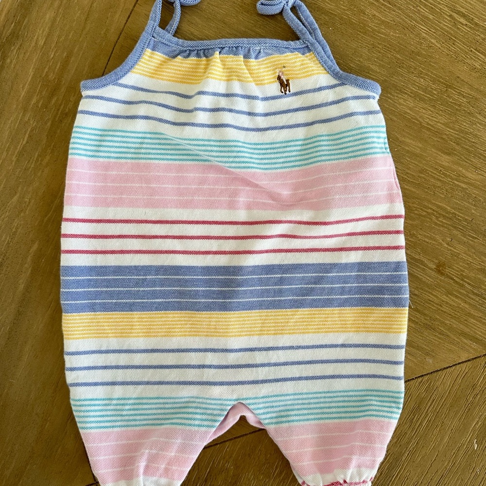 Striped Baby Ralph Lauren Romper with Embroidered Logo